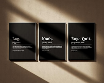 Gaming Definition Prints: Rage Quit, Lag, Noob - Set of 3 (A4 Print Only)