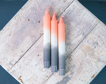 Stabkerzen grau, rosa & weiß - Dip Dye Kerzen Farbverlauf - 3er oder 4er Set