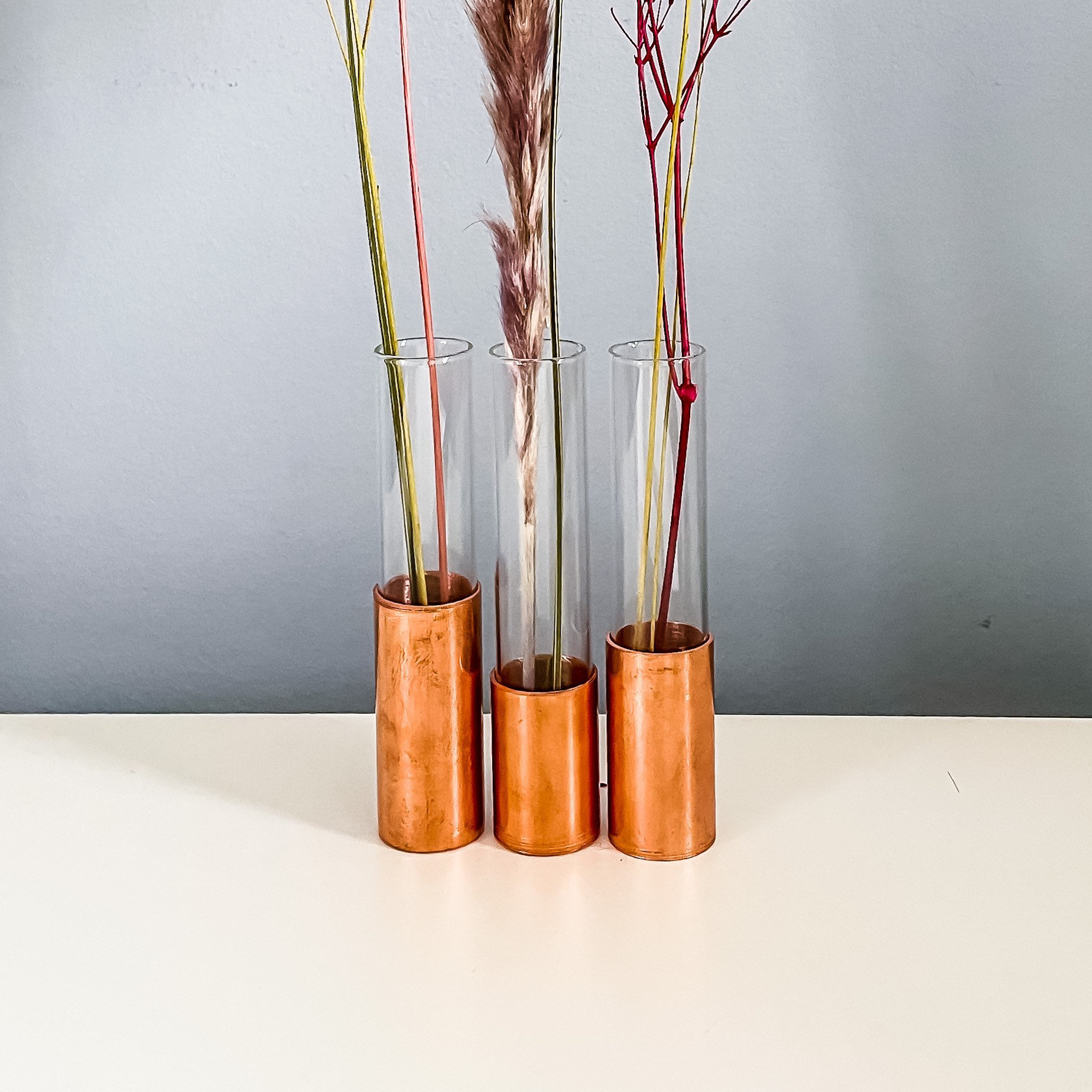 Copper Vases Set of 3, Mini Vases Made of Copper Tube and Test Tube, Copper Decoration Idea in