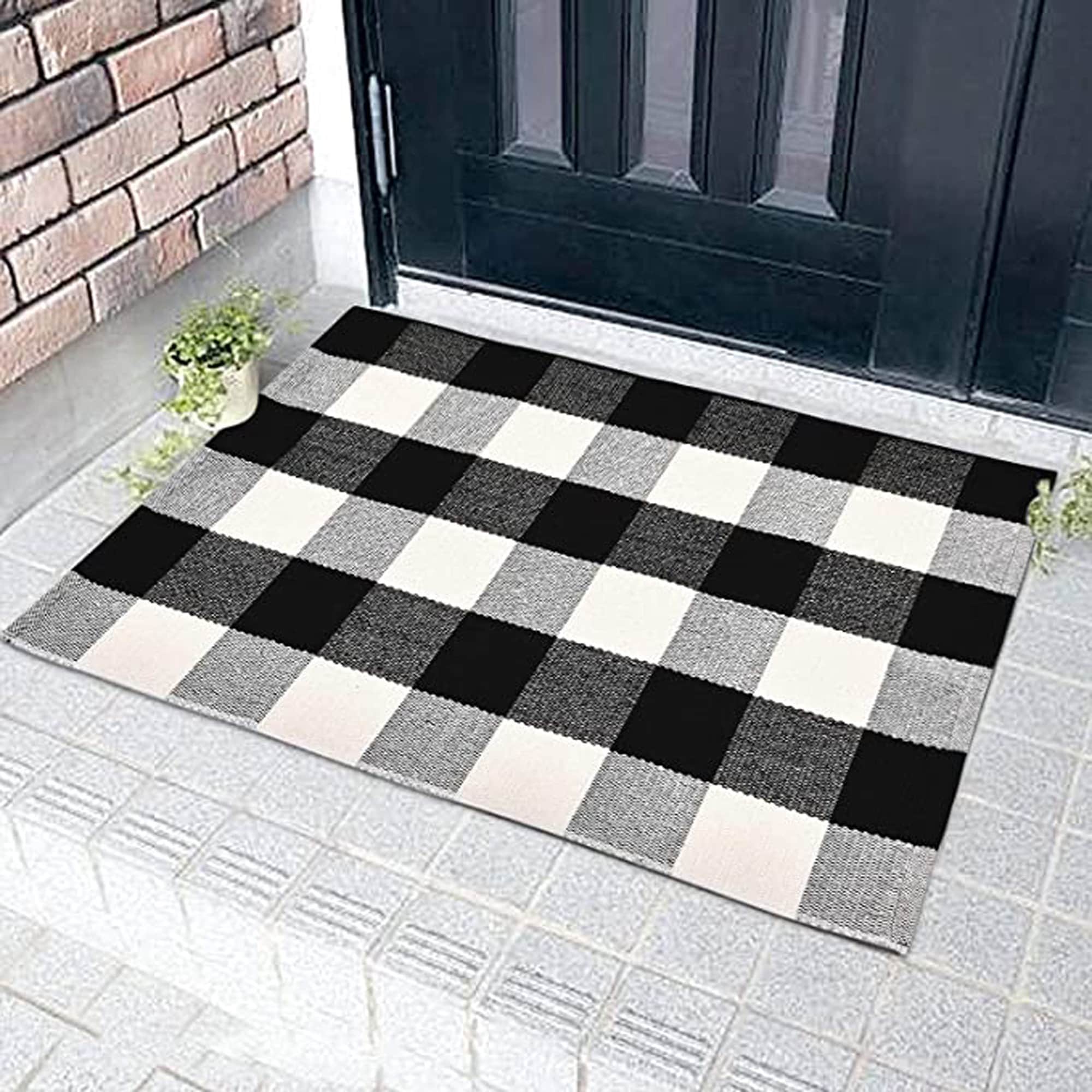 Black and White Checkered Outdoor Rug,2’X3’ Cotton Moroccan