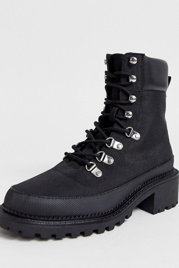 Shoes Womens Shoes Boots Booties & Ankle Boots Chunky Lace-Up Hiker Boots In Black Bad Ass Statement Boots 