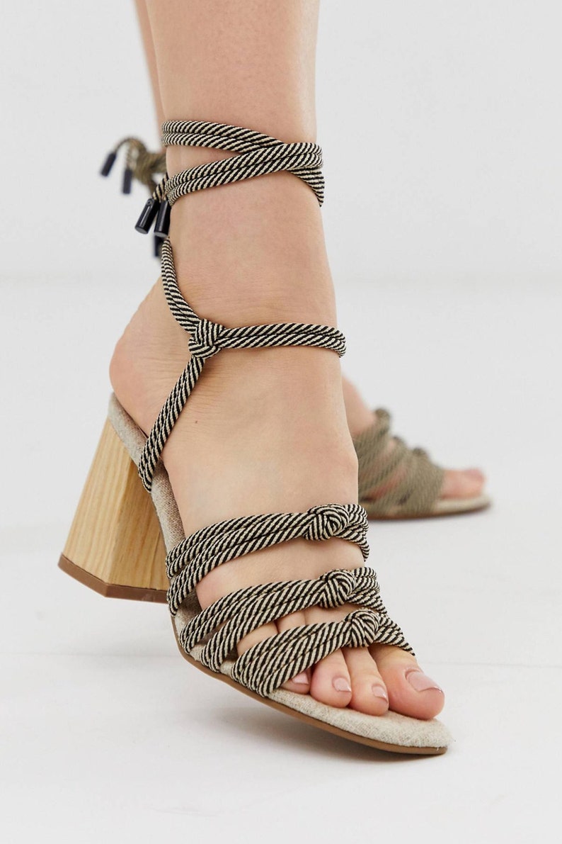 Hazel Rope Tie Heeled Sandals In Multi Stripe | Cute Summer Stylish Strappy Heels 