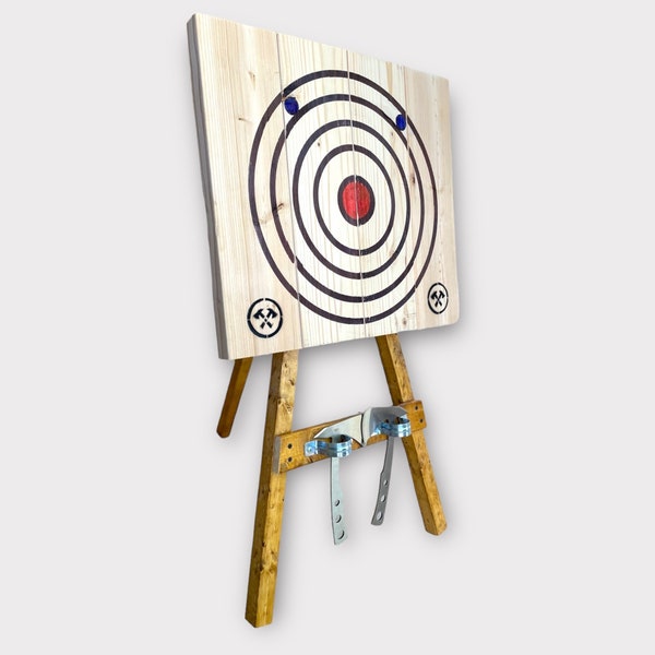 4-Ring Tripod Axe and knife Throwing Target. Spruce Target Board, Tripod Stand and Weapon Holders. Axes NOT Included. (FREE SHIPPING)