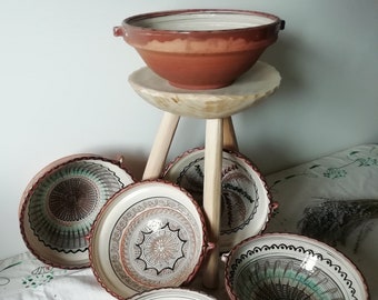 Handmade Horezu Clay Bowls, Large 11.41'' Rustic Terracotta Pottery Bowls, Big Romanian Ceramic Folk Farmer's Bowls