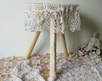 Vintage Handmade Macrame Table Cloths, Crochet Cotton Tablecloth, Antique Table Top