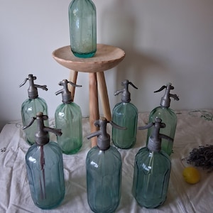 Vintage Soda Seltzer Siphon Bottles with Rare Colors: Blue Green Seltzer