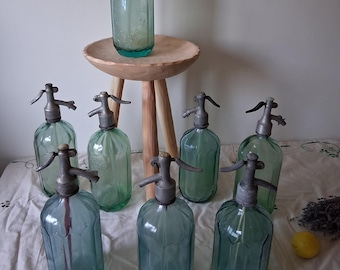 Vintage Soda Seltzer Siphon Bottles with Rare Colors: Blue Green Seltzer