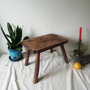 Antique Wooden Milking Stool - Old Four Legged Flower Stand - Primitive Bench - Rustic Farmhouse Stool - Ethnic Step Stool - Bedside Table