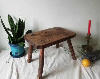 Antique Wooden Milking Stool - Old Four Legged Flower Stand - Primitive Bench - Rustic Farmhouse Stool - Ethnic Step Stool - Bedside Table