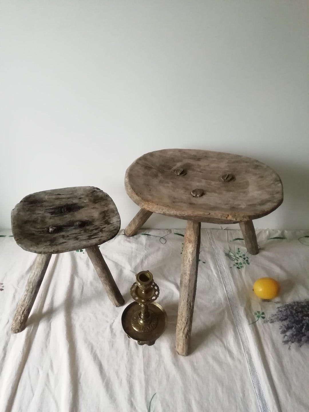 Antique Rustic Milking Stool - Three Legged Flower Stand - Old ...
