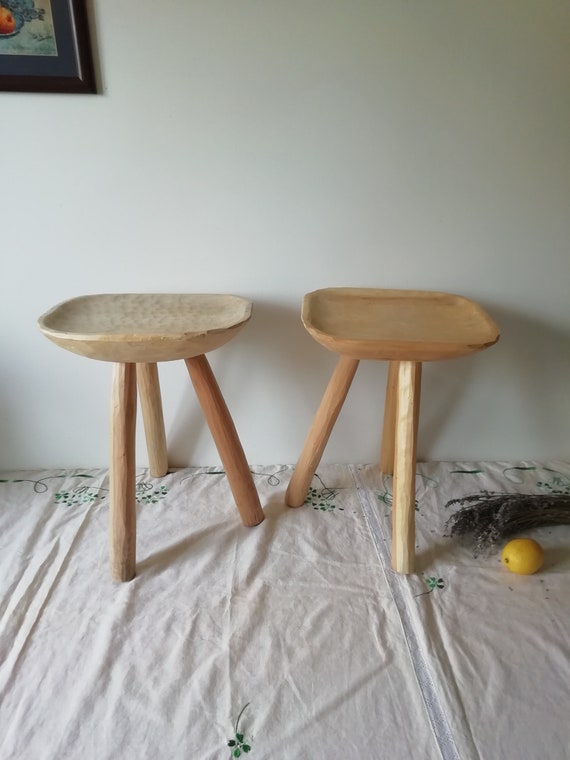 Rustic Wooden Tripod Chair - Three Legged Flower Stand - Rectangular Stools Bathroom Farmhouse Milking Stool - Primitive Style Bedside Table
