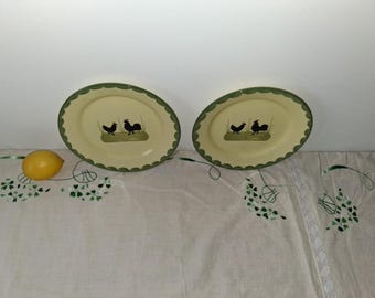 Assiette poulet peinte à la main Zeller Keramik - 21 cm, décoration de ferme de campagne - poterie allemande vintage