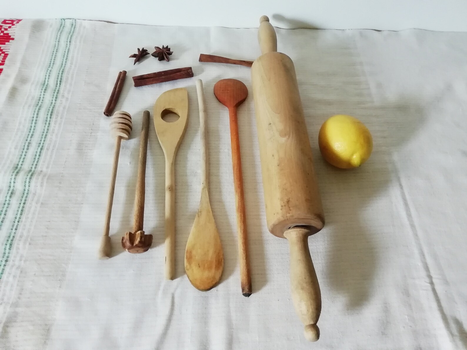Collection of 6 Vintage Wooden Mixing Kitchen Utensils - Primitive Wood ...