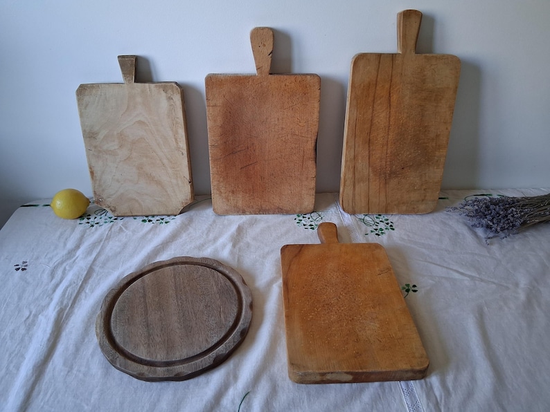 Vintage chopping board, Wooden cutting board with signs of use, Old serving board 14.96 inches for kitchen decor or food photo props image 1