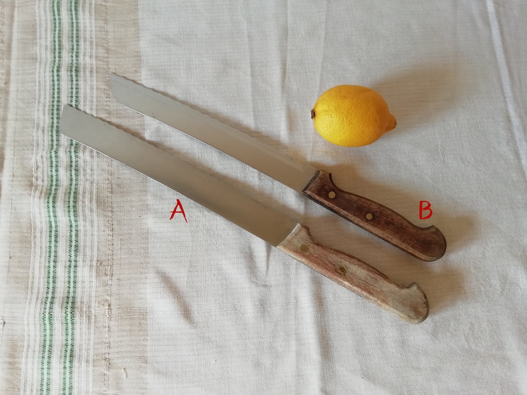Vintage Bread Knife With Wooden Handle, Long Serrated Knives, Stainless