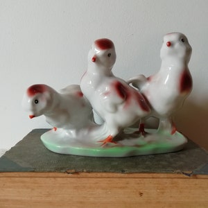 Vintage Porcelain Figurine Small Chickens, Collectible Figurines Birds, Antique Animal Porcelain Figurine, Mid-Century Poult Porcelain