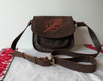 Vintage handgemachte Crossbody Echtleder Tasche, 1990er Jahre Schulter Leder Geldbörse