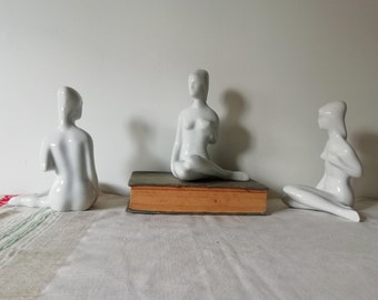 1 White Porcelain Figurine Naked Lady, Vintage Romanian Nude Girl Statuette, Erotic figurine