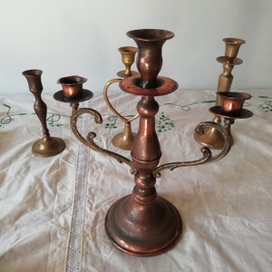 Antique Brass Bronze Copper Candle Holders, Charming Chamber Candlestick, Primitive Candle Holders image 5