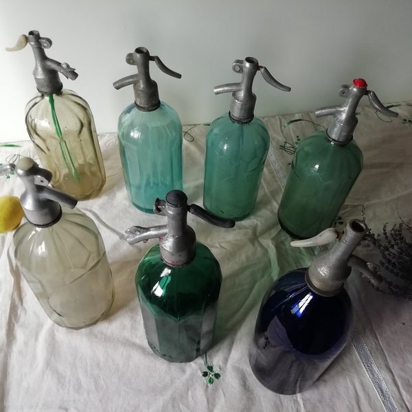 Blue Green Soda Seltzer Siphon Bottles from Transylvania