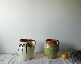 Antique Clay Pottery Jugs - Rustic Large Ceramic Vase 7.87'' - 7'' - Vintage Terracotta Pitcher - Primitive Folk Pot - Farmhouse Home Decor