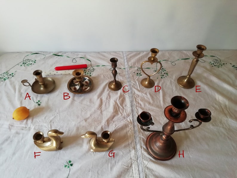 Antique Brass Bronze Copper Candle Holders, Charming Chamber Candlestick, Primitive Candle Holders image 1