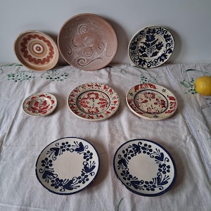 Antique Clay Plates, Vintage Handmade Ceramic Plates, Rustic Primitive Terracotta Romanian Pottery, Old Plates from Transylvania