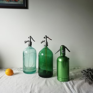 Antique Big Blue Green Seltzer Siphon Bottles from Romania, Vintage Rare Colors Seltzer Bottle, Decorative Soda Seltzer Siphon