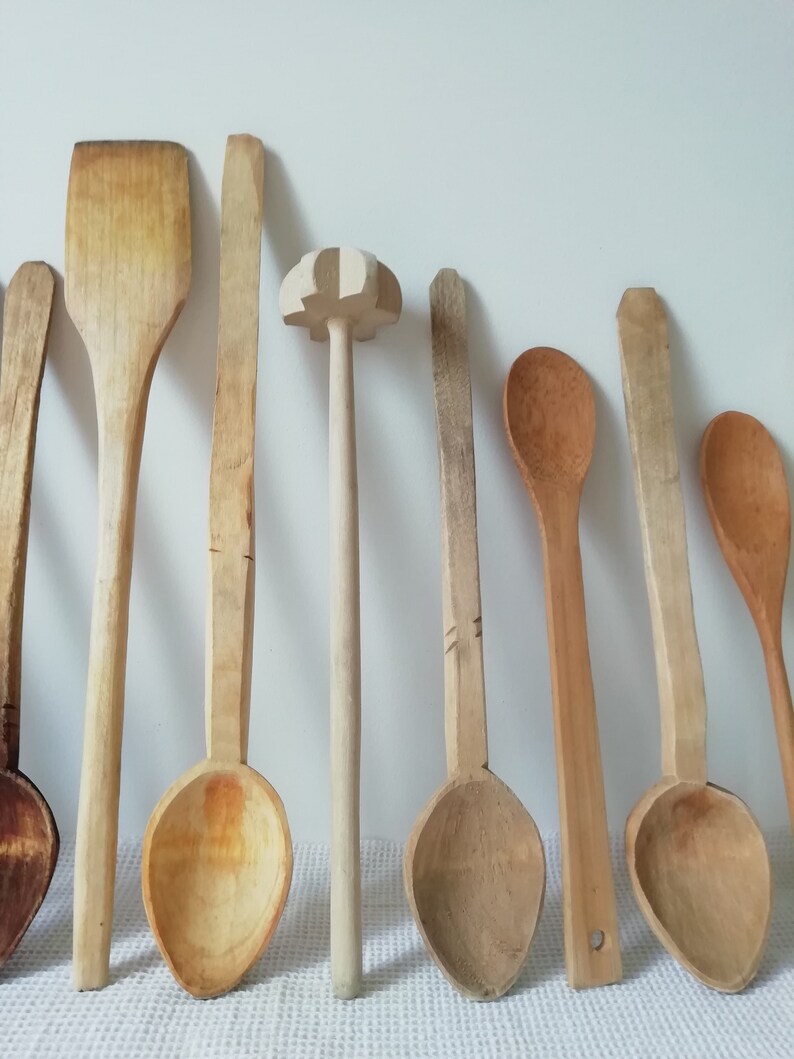 Collection of 14 Vintage Wooden Mixing Spoons Wood Kitchen Etsy