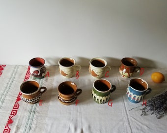 Vintage Clay Handmade Water Milk Tea Coffee Mugs, Hand Painted Folk Primitive Ceramic Vessel, Rustic Terracotta Pottery