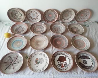 Traditional Romanian Hand Made Clay Plates Wall Hanging Decor, Vintage Folk Peasant Bowl, Rustic Terracotta Pottery # Rural
