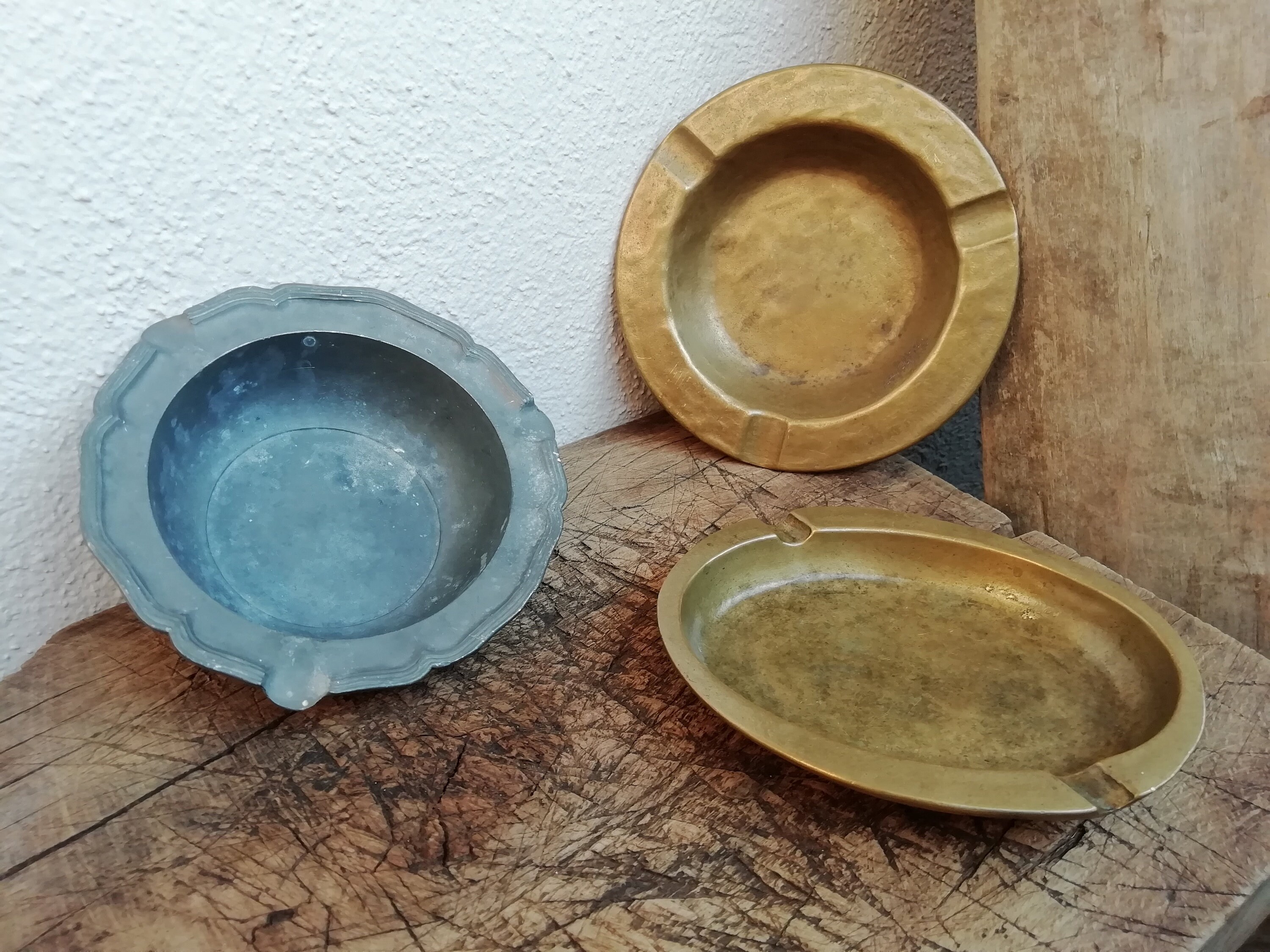 Vintage Solid Brass Ashtrays Mid Century Decorative Pewter Etsy