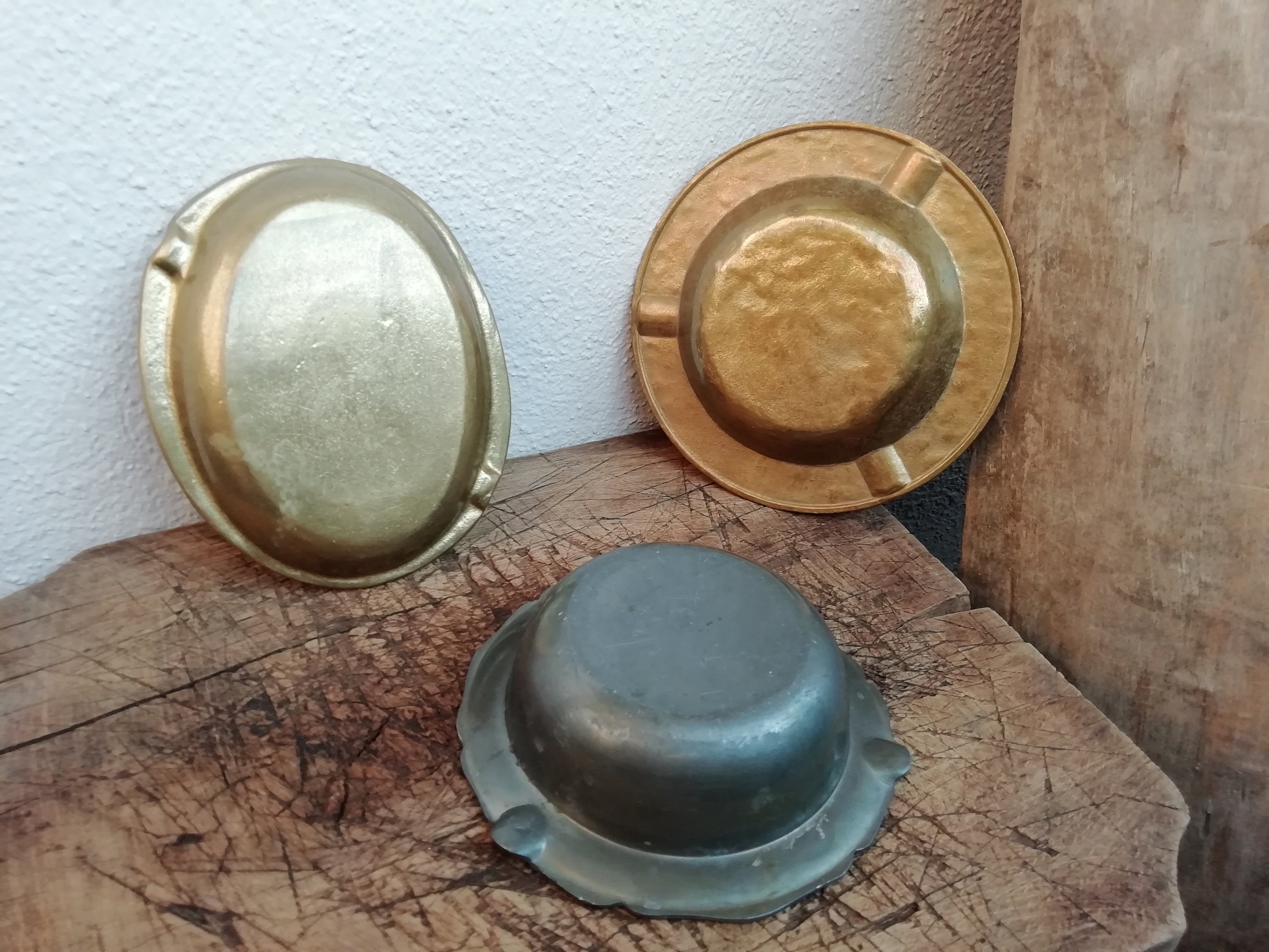 Vintage Solid Brass Ashtrays Mid Century Decorative Pewter Etsy
