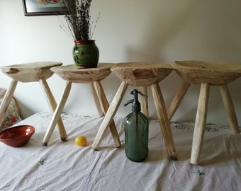 Vintage Milking Stool - Three Legged Flower Stand - Brutalist Raw Wood Stool - Farmhouse Style Stool - Primitive Foot Stool - Bedside Table