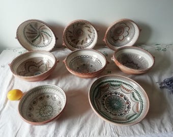 Ciotole fatte a mano in argilla Horezu, grandi ciotole rustiche in terracotta, grandi ciotole contadine in ceramica rumena