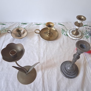 Vintage Brass Copper Candlesticks Chamber Finger Handle Candle Holders for Decor or Gifts