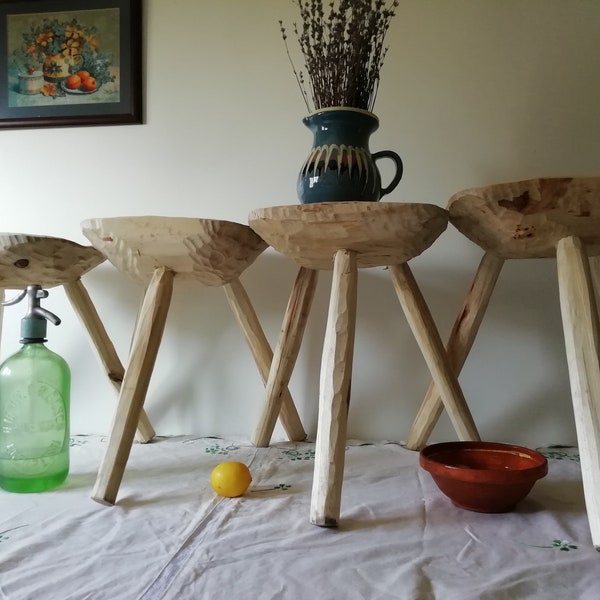 Primitive Milking Stools - Antique Three Legged Flower Stand - Old Rustic Stool - Folk Farmhouse Stool - Farmer's Foot Stool - Bedside Table