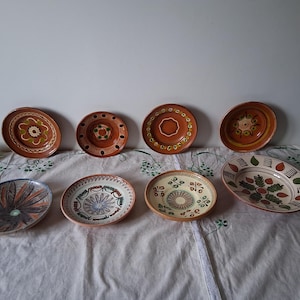 Traditional Romanian Hand Made Clay Plates Wall Hanging Decor, Vintage Folk Peasant Bowl, Rustic Terracotta Pottery