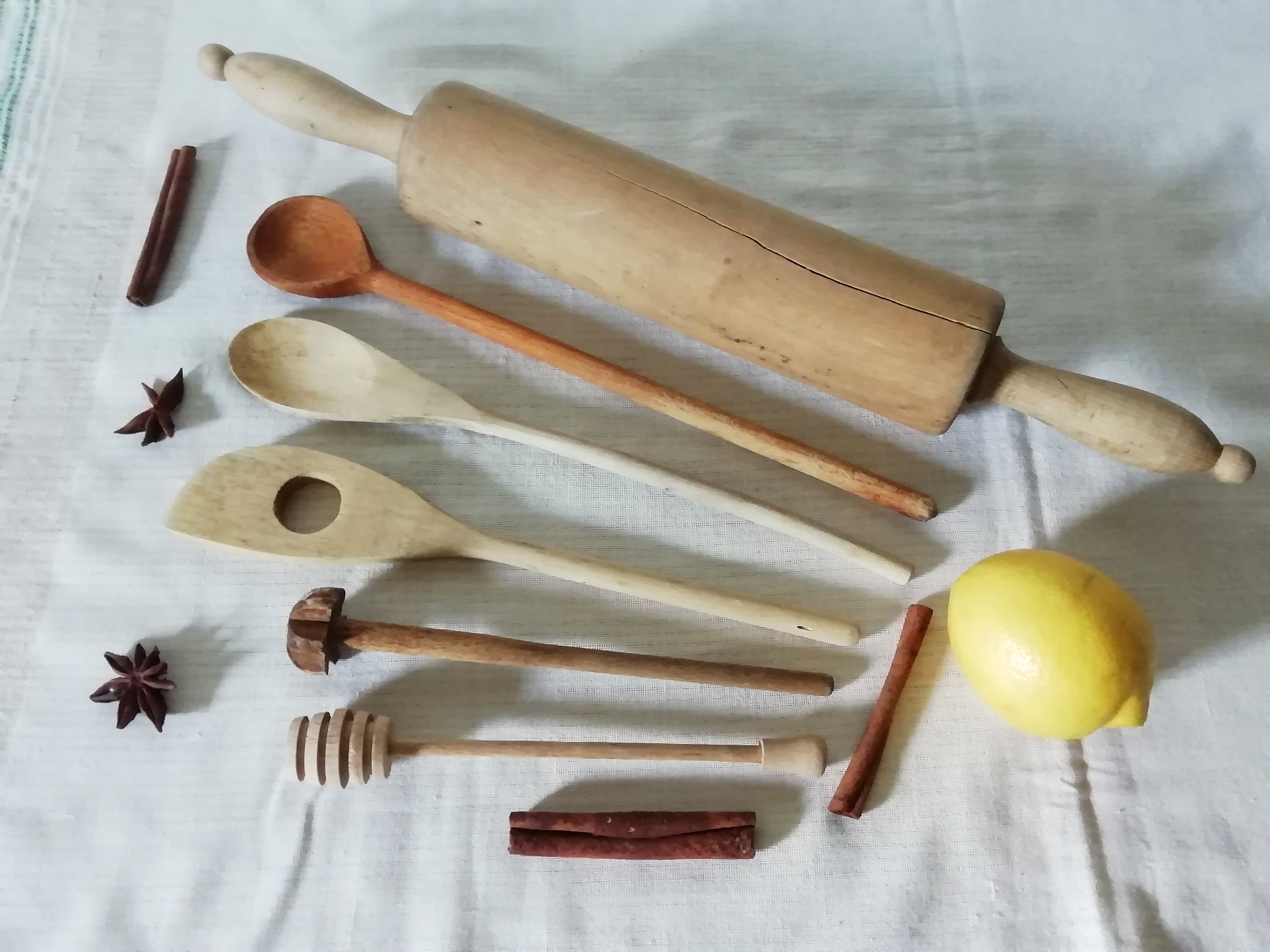 Collection of 6 Vintage Wooden Mixing Kitchen Utensils - Primitive Wood ...