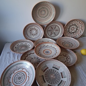 Hand made clay plates vintage traditional Romanian wall hanging decor. Farmhouse rustic peasant bowls. Terracotta pottery art #Folk
