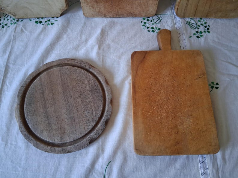 Vintage chopping board, Wooden cutting board with signs of use, Old serving board 14.96 inches for kitchen decor or food photo props image 5