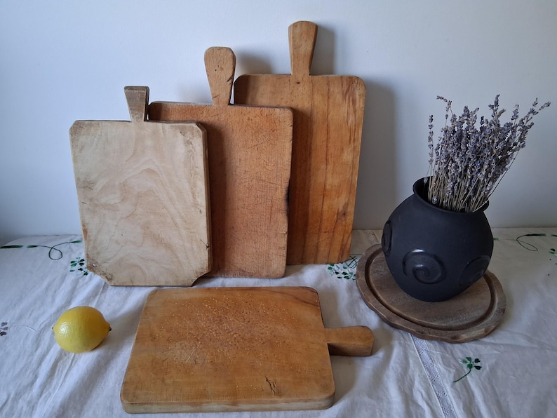 Vintage chopping board, Wooden cutting board with signs of use, Old serving board 14.96 inches for kitchen decor or food photo props image 10