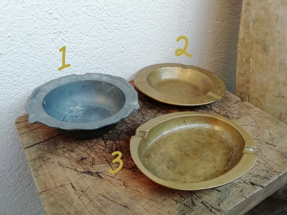 Vintage Solid Brass Ashtrays Mid Century Decorative Pewter Etsy