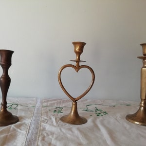 Antique Brass Bronze Copper Candle Holders, Charming Chamber Candlestick, Primitive Candle Holders image 3