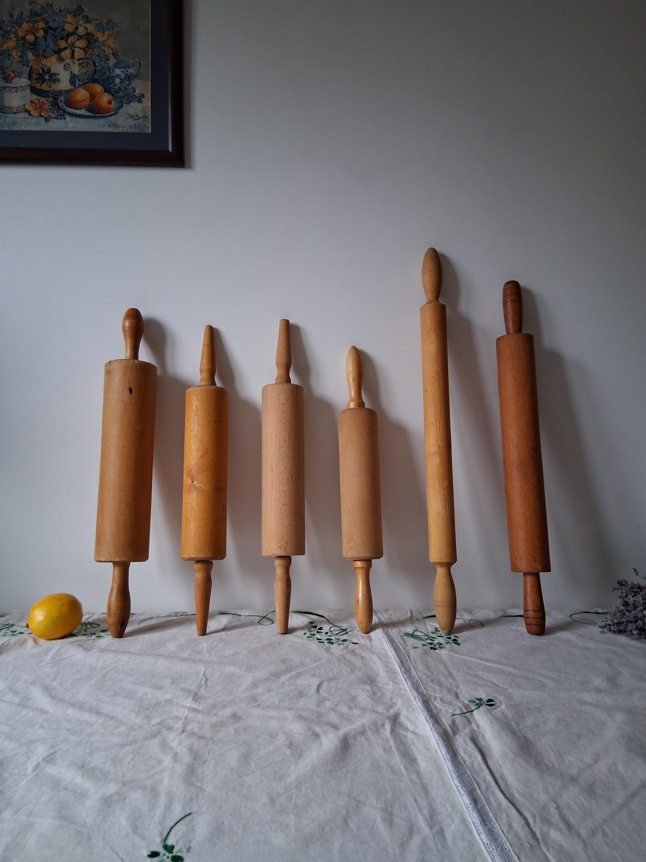 Vieux Rouleau à Pâtisserie En Bois - Déco Cuisine Ancienne - Art Populaire