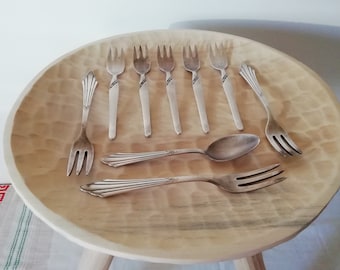 Vintage Silver Plated Kitchen Utensil Set: 8 Small Cake Forks, 1 Tea Spoon