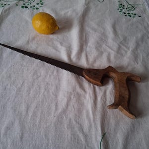 Antique Romanian handsaw - Rustic rusty saw with hand made wooden handle - Primitive woodworking tool - Country iron saw with great patina