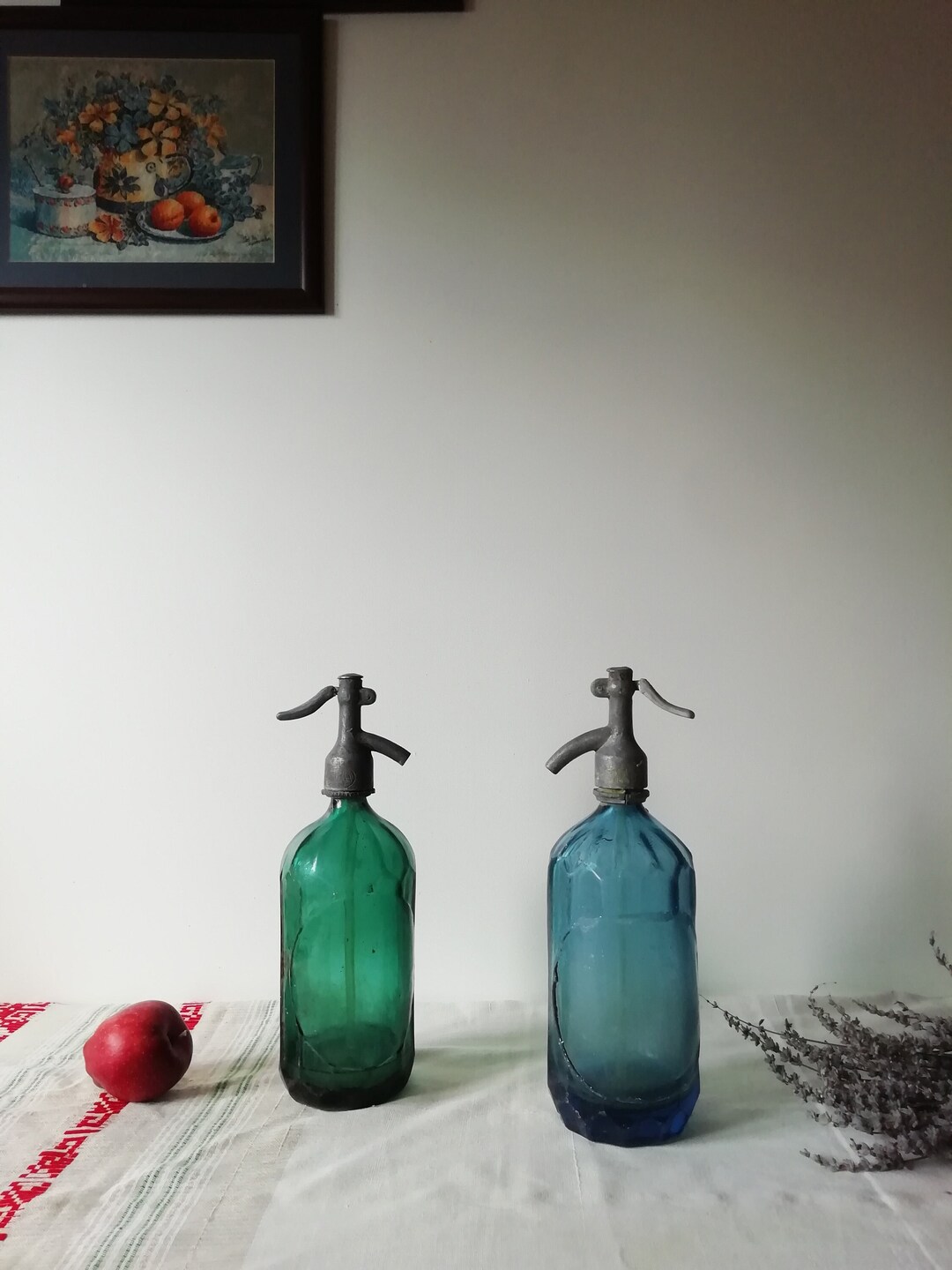Antique Green Blue Seltzer Siphon Bottles From Romania, Vintage Rare