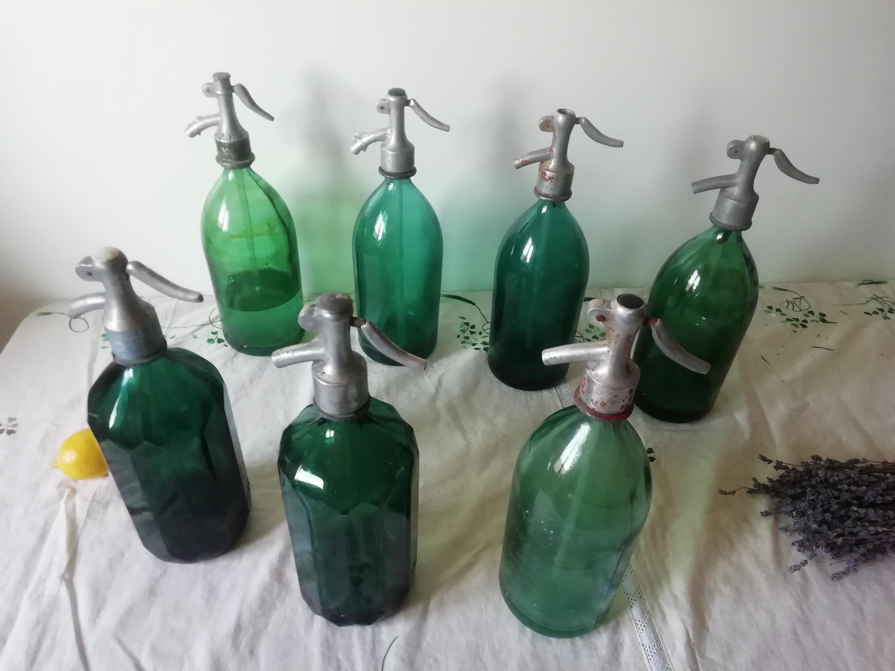 Blue Green Soda Seltzer Siphon Bottles from Transylvania