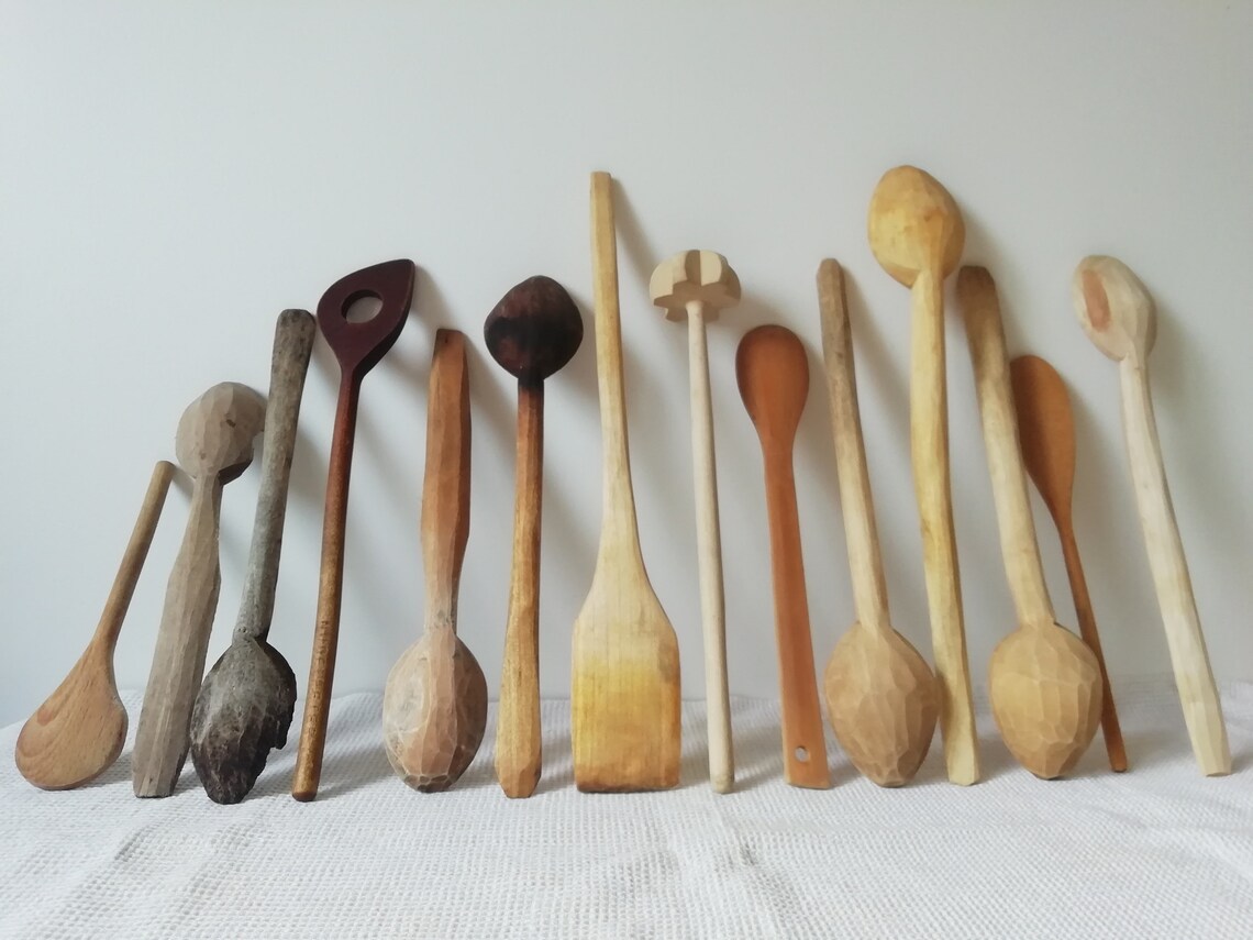 Collection of 14 Vintage Wooden Mixing Spoons Wood Kitchen Etsy